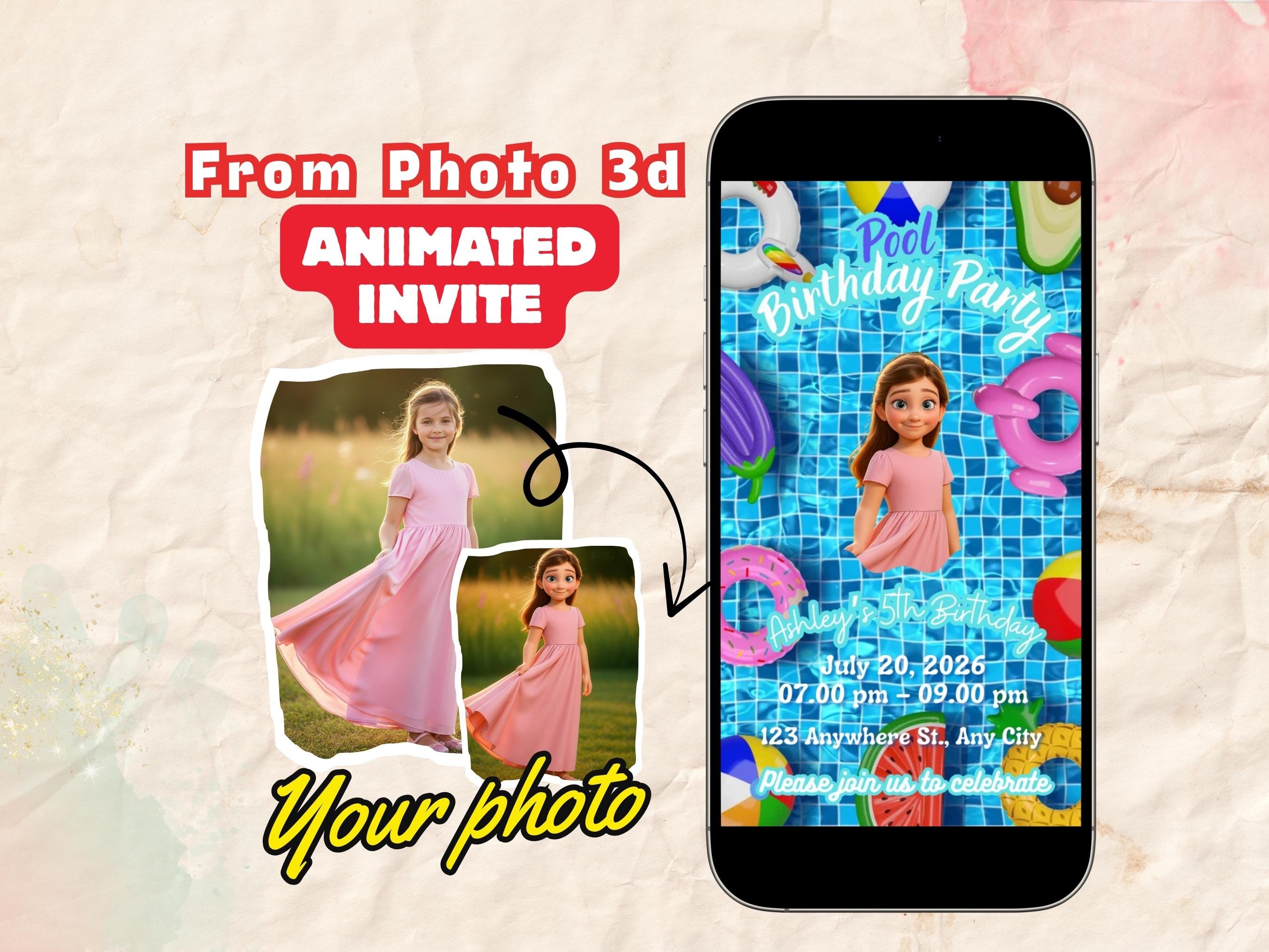 Personalized 3D Pool Party Birthday Invite | Animated Digital Video for Kids | Fun Summer Water Theme