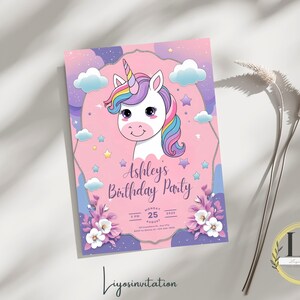 Magical Unicorn Birthday Invitation – Editable Rainbow & Pastel Party Template for Girls | First Birthday | Instant Canva Download