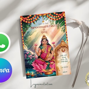 Invitación editable para baby shower hindú / Plantilla digital tradicional india / Descarga instantánea / Personalizable / Canva
