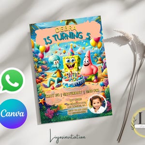 Modelo de convite de aniversário submarino editável | Convite fofo para festa subaquática | Convite digital de aniversário infantil | Convites de aniversário