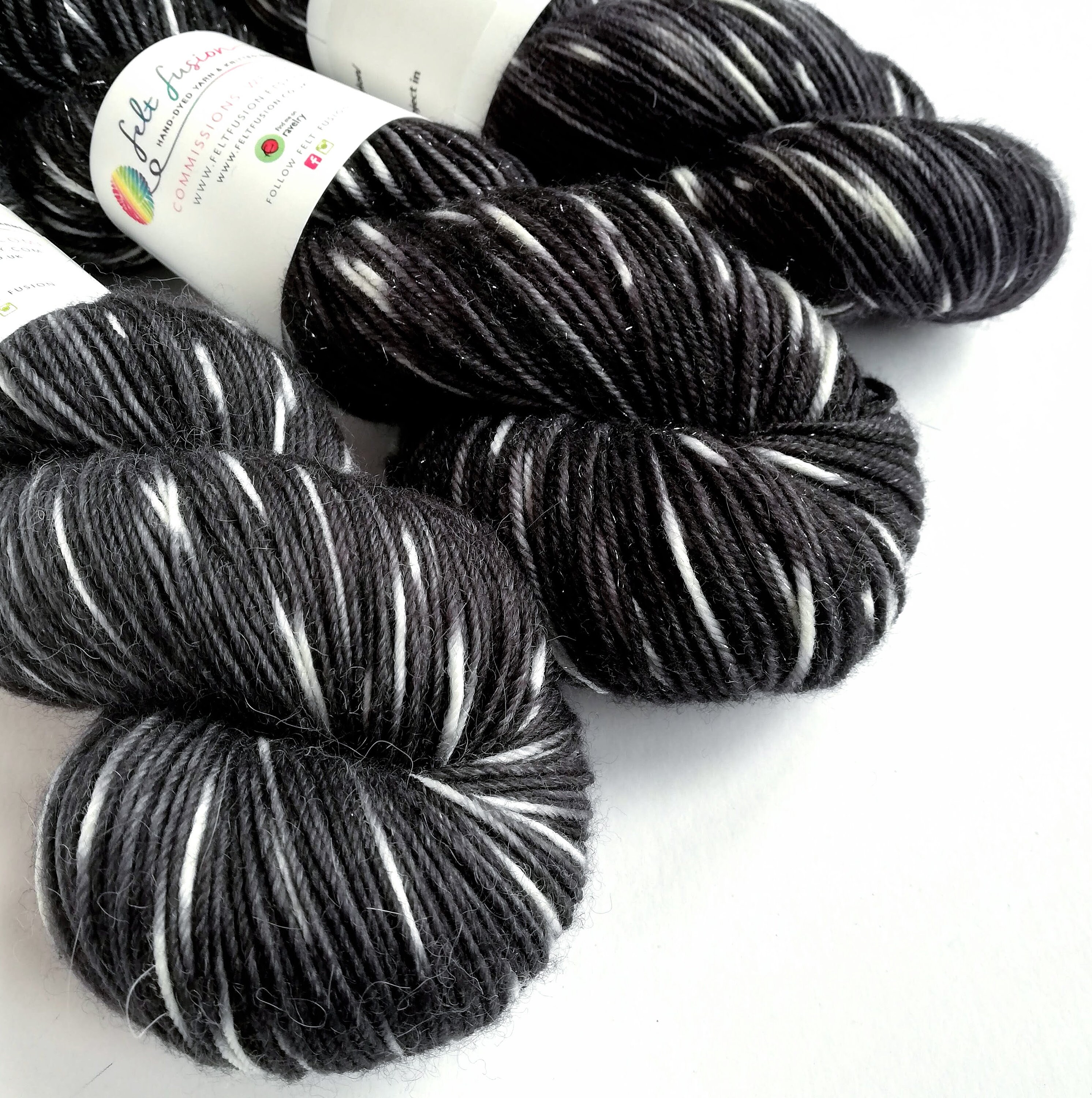 Hand Dyed Yarn. Black and White Variegated Colourway on Sparkle Dk Yarn.  Black With White Dk Yarn, Warp Speed Monochrome Yarn. -  UK