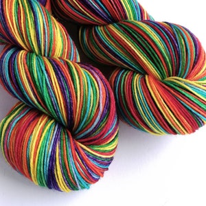 Hand dyed custom, dyed to order rainbow yarn. RAINBOWS. Rainbow pre-order yarn. Variegated rainbow yarn.