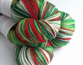 Hand dyed yarn pre-order.  Holly Jolly Christmas colourway, variegated wool yarn, dyed to order, you choose base, red green white yarn