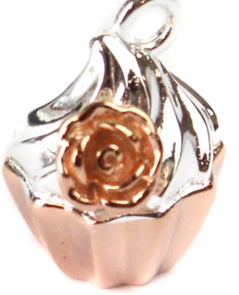Pendant Cup Cake Rose Gold 925 Silver Cupcake Charm Necklace Bracelet baker cakes 2.65 grm 14 x 11 pendant bakers girlfriend gift rose gold