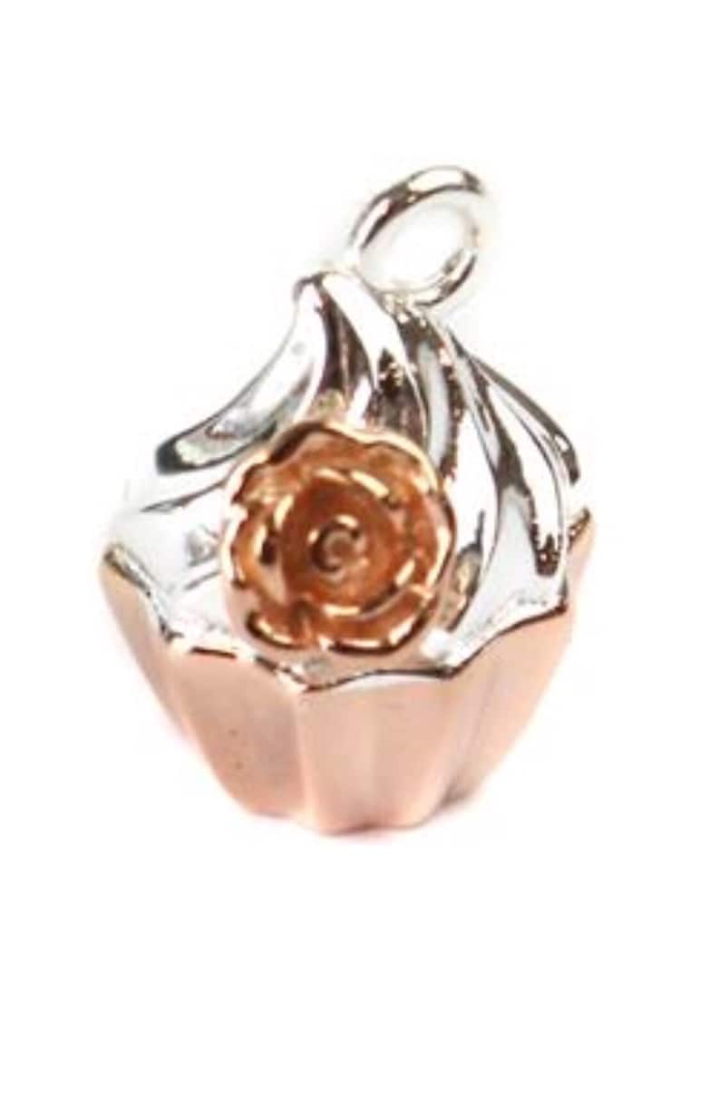 Pendant Cup Cake Rose Gold 925 Silver Cupcake Charm Necklace Bracelet baker cakes 2.65 grm 14 x 11 pendant bakers girlfriend gift rose gold
