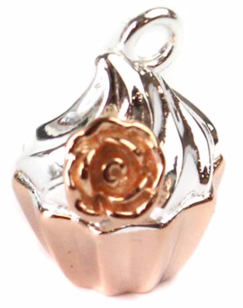 Pendant Cup Cake Rose Gold 925 Silver Cupcake Charm Necklace Bracelet baker cakes 2.65 grm 14 x 11 pendant bakers girlfriend gift rose gold