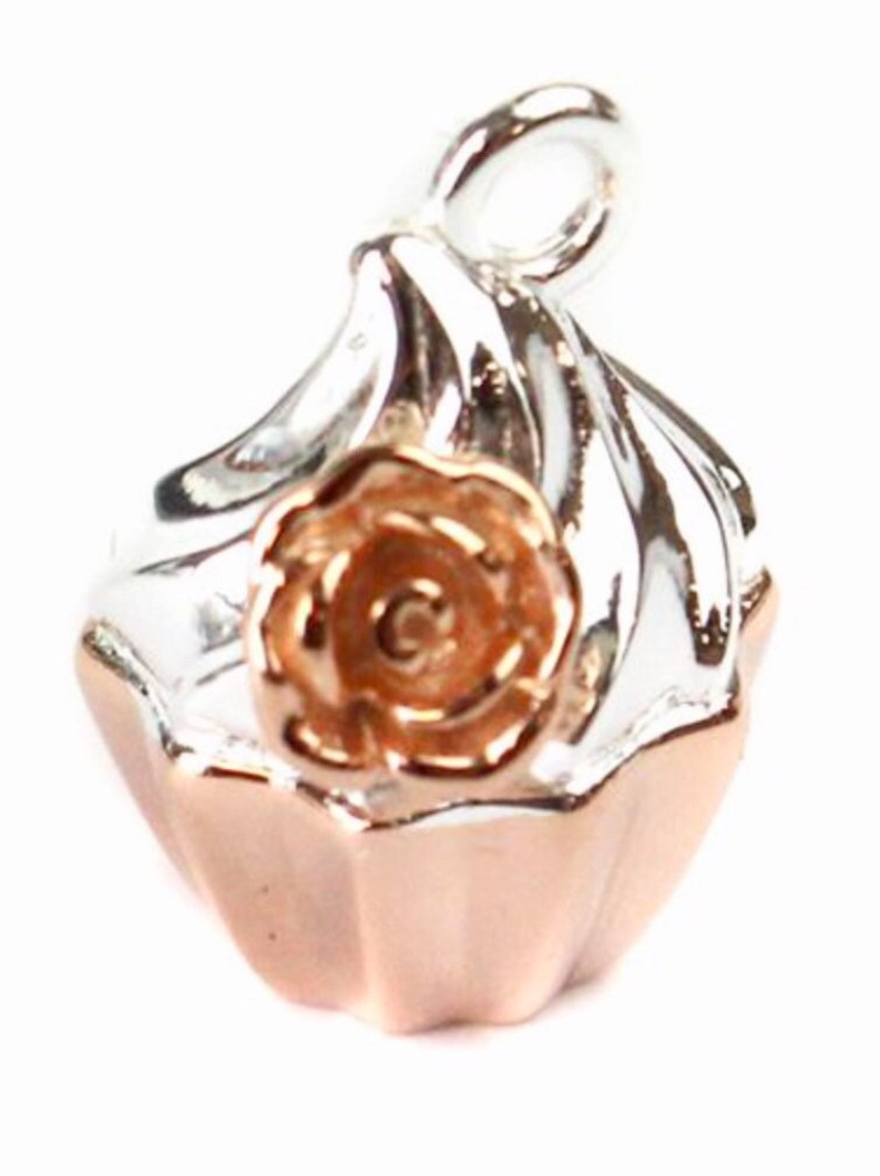 Pendant Cup Cake Rose Gold 925 Silver Cupcake Charm Necklace Bracelet baker cakes 2.65 grm 14 x 11 pendant bakers girlfriend gift rose gold