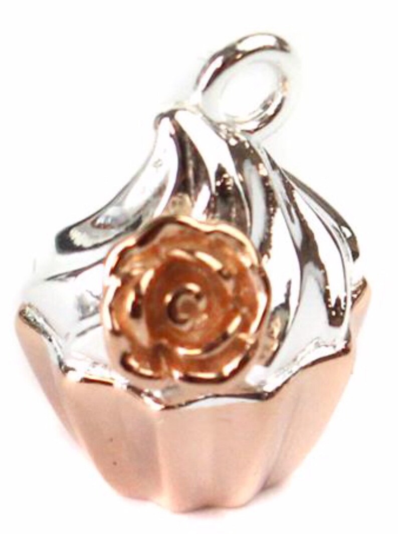 Pendant Cup Cake Rose Gold 925 Silver Cupcake Charm Necklace Bracelet baker cakes 2.65 grm 14 x 11 pendant bakers girlfriend gift rose gold