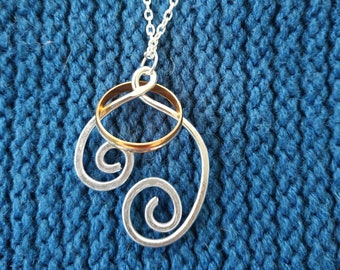 Sterling Silver Ring Holder Necklace: Wedding Ring Keeper Pendant