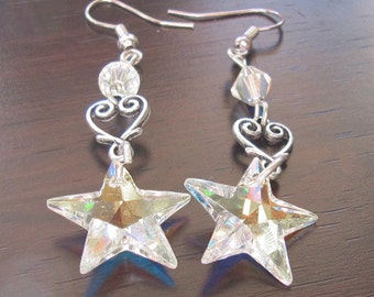 Earrings Swarovski Crystal Star - Bohemian Star Earrings - Gothic Swarovski Earrings - Victorian Earrings - Edwardian Star Earrings