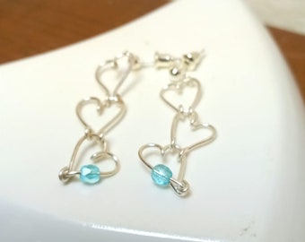 Falling Hearts silver earrings, drop earring, romantic jewelry