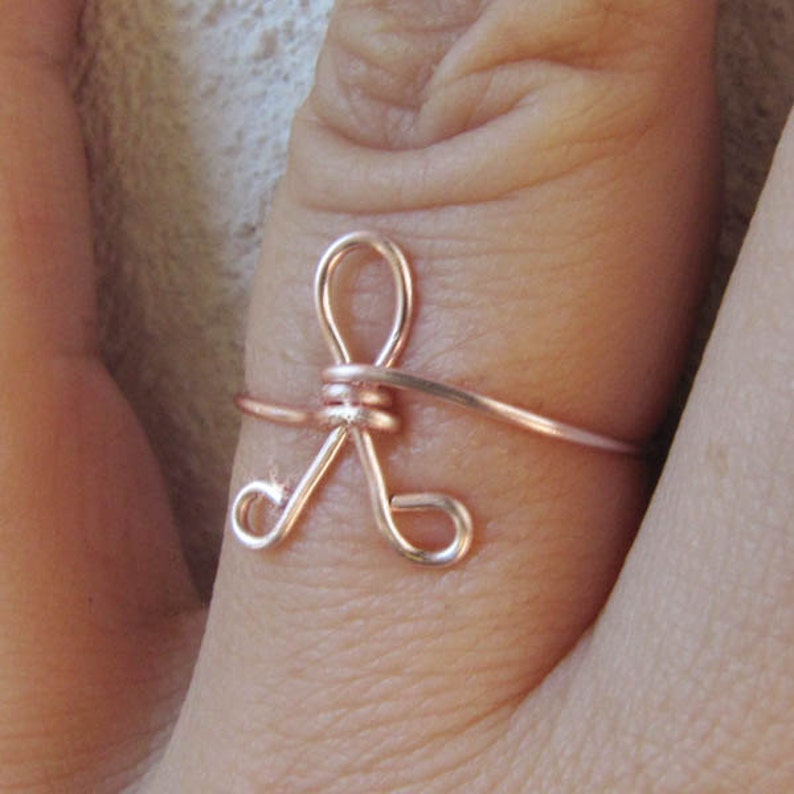 Wire Cancer Ribbon Forms Wire Ring Breast Cancer Awareness Ribbon Non-tarnish Rose Gold or ...