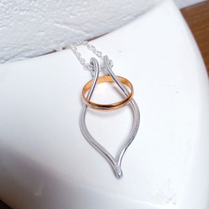 Sterling Silver Ring Holder Necklace: Leaf Pendant, Wedding Ring Showcase