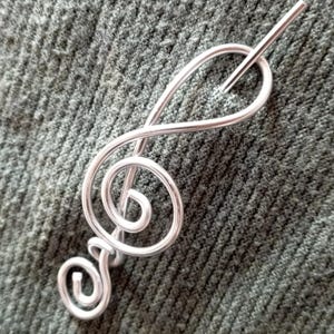 Treble Clef Sterling Silver Shawl Pin, Scarf Pin, Hair Pin, Music Gift, Musician Gift for Her , Knitter Sweater Clip,  Sweater Brooch,
