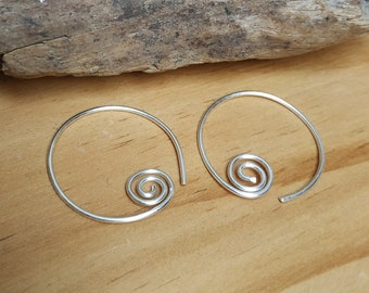 Spiral Sleeper Earrings Silver Hoops 25 mm Hoops Spiral Earrings Hoop  Silver Earrings