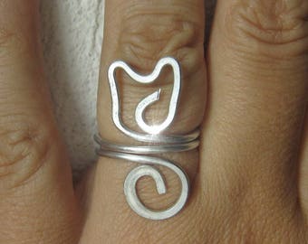 Cat Ring, Dainty Cat Ring, Kitty Cat Ring, Silver Ring, Cat lover gift, Adjustable ring, Ipoallergenic, Cat jewellery, cute cat ring.