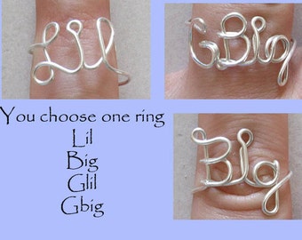 GBig, Big and Little Rings,Twin ring, Wire Word Ring Wire Word Ring Big and Lil Sorority Wire Word Rings Adjustable Personalized Color