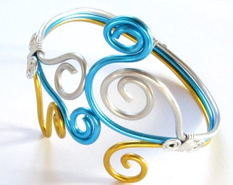 Arm Band - Arm Bracelet - Arm Cuff - Blue, Golden and Silver Aluminum