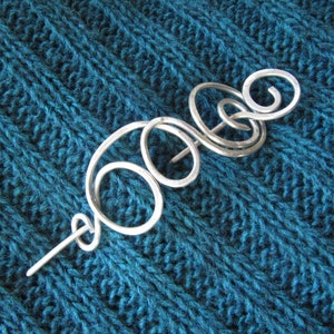 Silver Aluminum Shawl Pin Scarf Pin  Brooch Wire Hammered Spiral Unique Design
