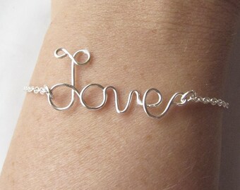 Love Bracelet - Silver Love Bracelet - Sterling Silver Love Bracelet - Wire Word Bracelet - Word Bracelet - Silver Bracelet