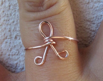 Wire Ring Breast Cancer Awareness Ribbon Non-Tarnish Rose Gold or Silver Plated Wire