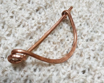 Copper pin, Curve shawl pin, Rounded shawl pin, Silver pin, Simple cardigan clip, Knitting accessory, Primitive pin