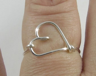 Love Heart  Ring, Silver Ring, Love Heart Jewelry, Wrapped Wire Ring, Simple Everyday Jewelry, Personalized Color