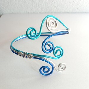Blue & Silver Aluminum Arm Cuff Bracelet: Hypoallergenic Metal