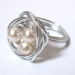 Nest Ring  Robin&#39;s Nest  Silver and Pearls, gift for mother, newborn, family