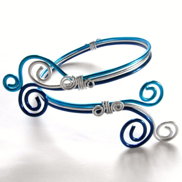 Arm Band - Arm Bracelet - Arm Cuff - Blue and Silver Aluminum