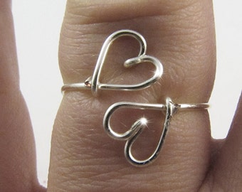 Anillo de corazón bañado en plata: alambre envuelto, color personalizado