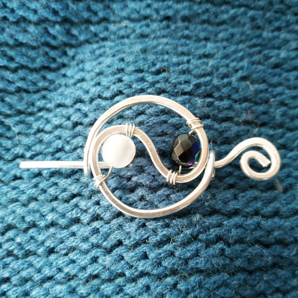 Yin Yang Pin Brooch for Shawls, Sweaters, Scarves, Jackets, Taichi , Swirl Pin, Shawl Pin, Knitted Shawl Pin