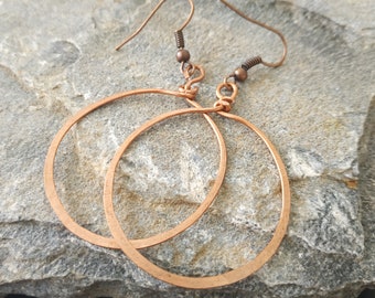 Minimalist copper hoop earrings, copper wire earrings, simple hoop earrings, bohemian hoop earrings, gift for her
