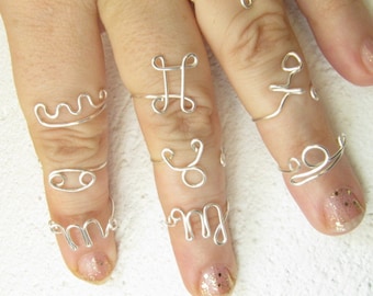 Zodiac Ring Midi Knuckle Rings, Virgo, Leo, Libra, Cancer, Taurus, Aries, Gemini, Scorpio, Sagittarius, Capricorn, Aquarius, Pisces Ring