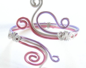 Arm Band - Arm Bracelet - Arm Cuff - Pink and Silver Aluminum