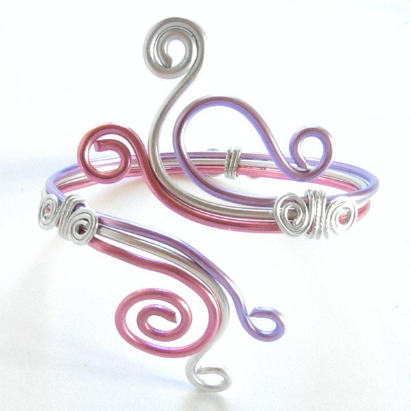 Arm Band - Arm Bracelet - Arm Cuff - Pink and Silver Aluminum