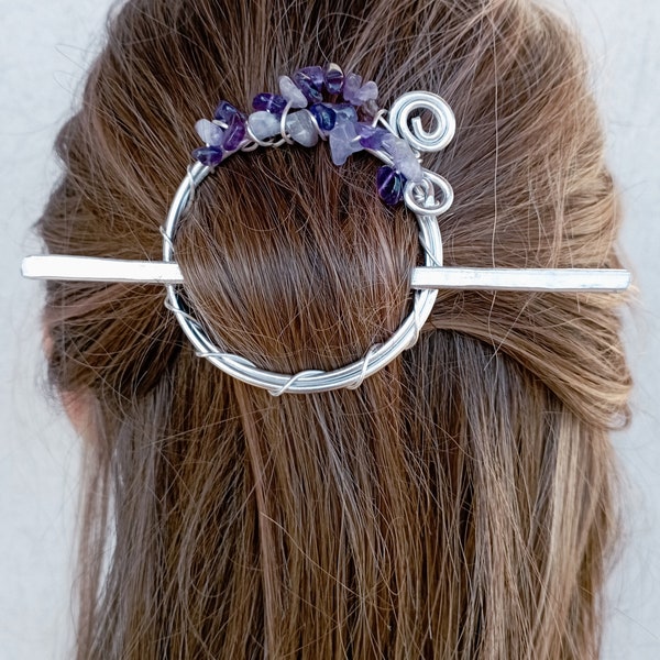 Hair pin with Amethyst, custom barrette, hair fork, wedding hair jewellery, fine or thick hair clasp