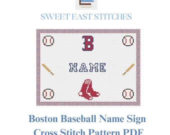 Boston Baseball Name Sign Cross Stitch Pattern - Digital Download PDF