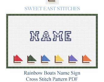 Nantucket Rainbow Boats Name Sign Cross Stitch Pattern - Digital Download PDF