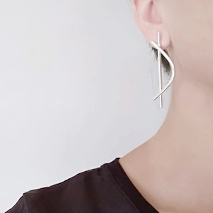 Sterling Silver Statement Earrings: Geometric Arch Drop Earrings