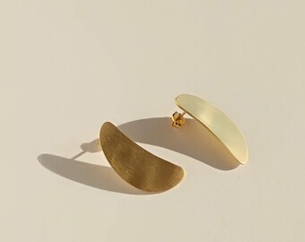 24K Gold Plated Bean Earrings: Sterling Silver Minimalist Studs