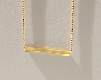 24K Gold Plated Bar Necklace, Gift, Line Necklace, Ball Chain, Dainty Necklace, Layering Silver Necklace, Square tube necklace