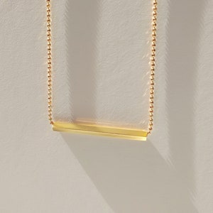24K Gold Plated Bar Necklace, Gift, Line Necklace, Ball Chain, Dainty Necklace, Layering Silver Necklace, Square tube necklace