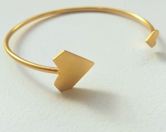 Gold Heart Cuff Bracelet, Valentine's Day Gift, Two Hearts Gold Bracelet, 24K Gold Plated geometric heart cuff, Love Bracelet, Girlfriend