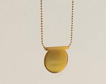 Sierlijke gouden cirkel ketting, 24K vergulde geslepen cirkel & lijn ketting, geometrische ketting, balletjes ketting, gelaagdheid ketting, geschenk, secans lijn