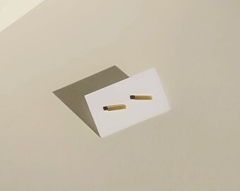 24K Gold Plated Sterling Silver Bar Studs: Minimalist Line Earrings