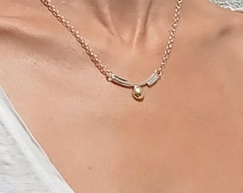 Sterling Silver & Brass Pendant Necklace: Handmade Minimalist Jewelry