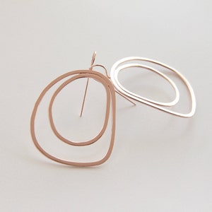 Rose Gold Double Hoop Earrings, Gift for her, Rose Gold plated sterling hoops, Statement Earrings, Organic Shaped Earrings, Silver hoops image 1