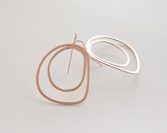 Rose Gold Double Hoop Earrings, Gift for her, Rose Gold plated sterling hoops, Statement Earrings, Organic Shaped Earrings, Silver hoops