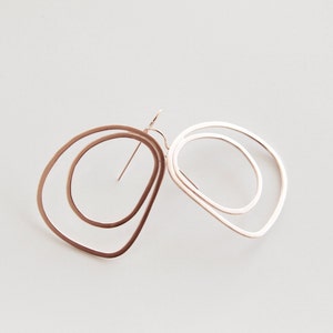 Rose Gold Double Hoop Earrings, Gift for her, Rose Gold plated sterling hoops, Statement Earrings, Organic Shaped Earrings, Silver hoops image 2